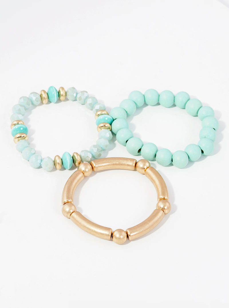 Set Of 3 Chunky Multi Bead Stretch Stackable Bracelet