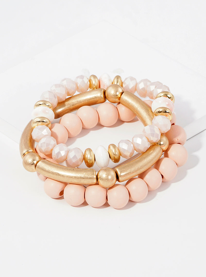 Set Of 3 Chunky Multi Bead Stretch Stackable Bracelet