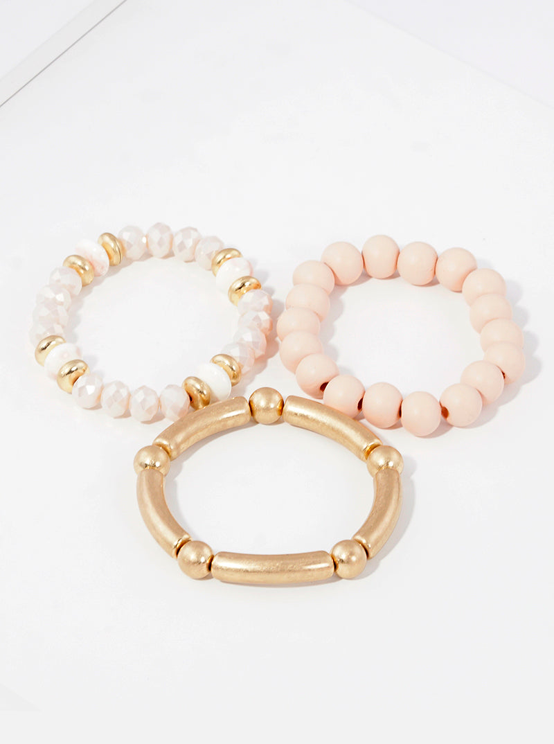 Set Of 3 Chunky Multi Bead Stretch Stackable Bracelet