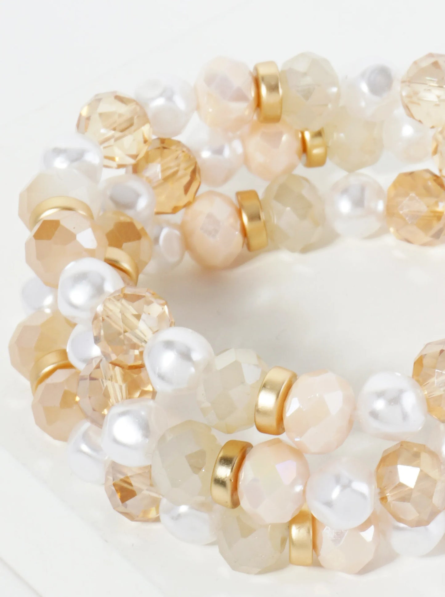 Set Of 3 Glass And Faux Pearl Bead Stackable Stretch Bracelet