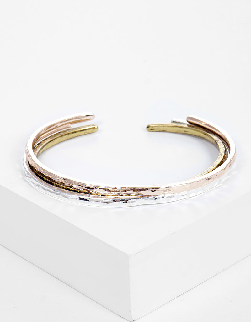 Set Of 3 Hammered Metal Cuff Bracelet
