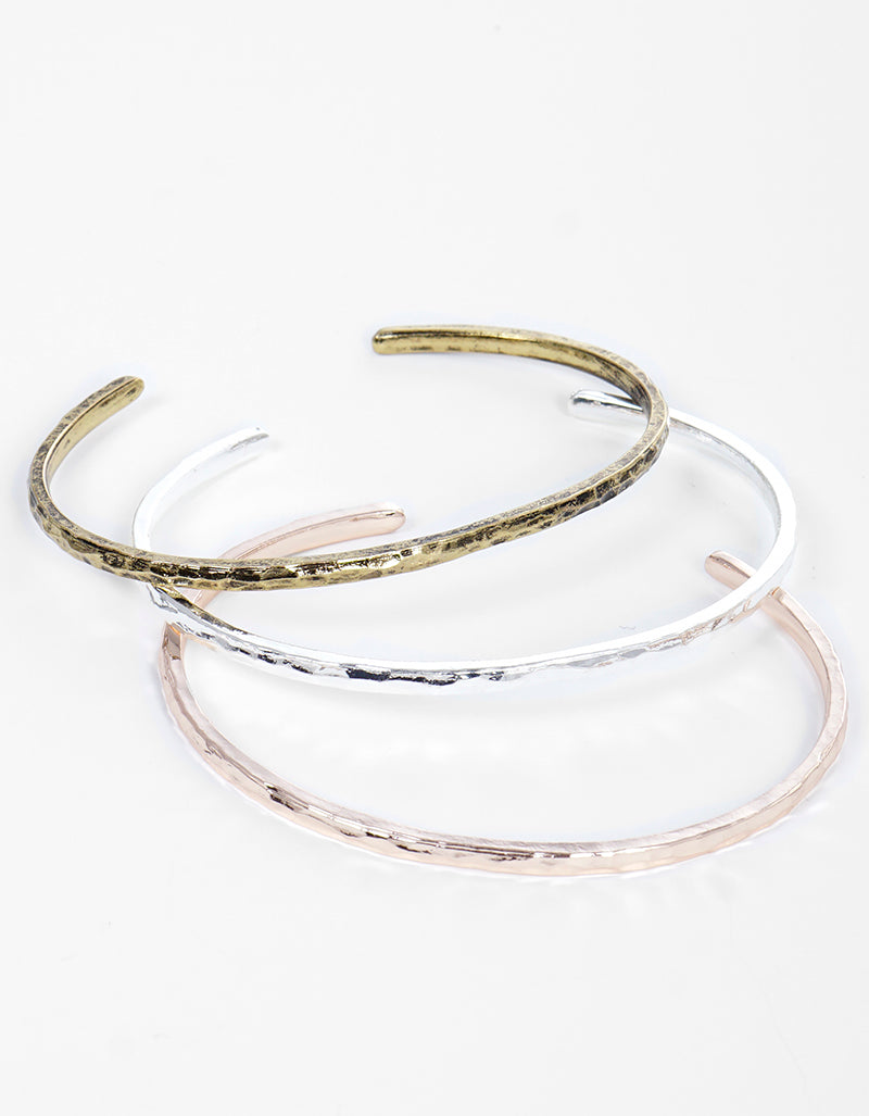 Set Of 3 Hammered Metal Cuff Bracelet