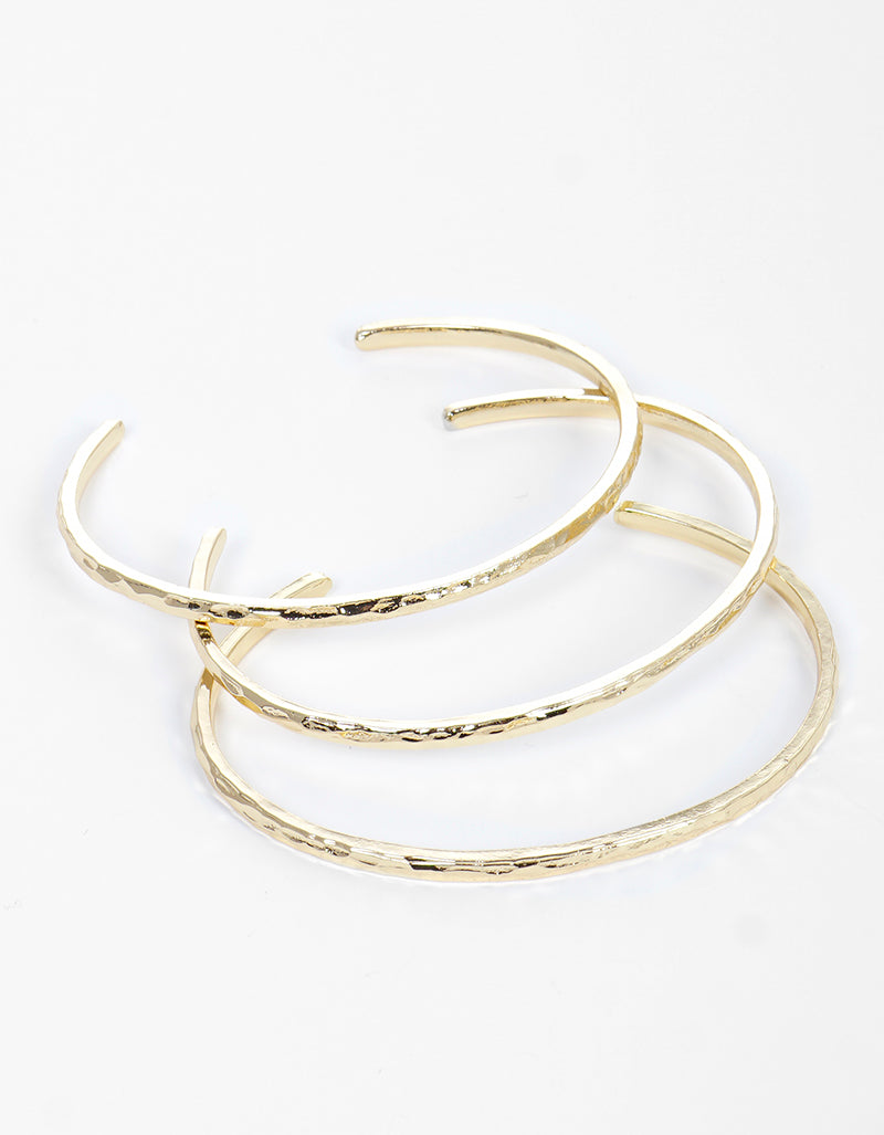 Set Of 3 Hammered Metal Cuff Bracelet