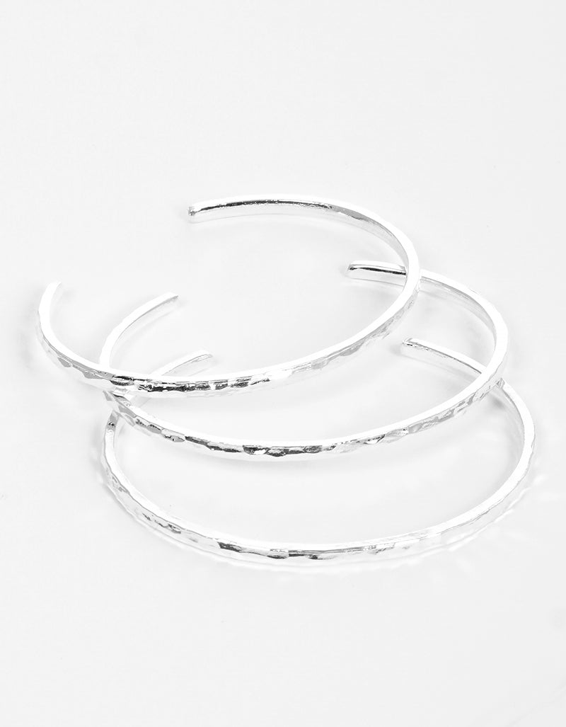 Set Of 3 Hammered Metal Cuff Bracelet