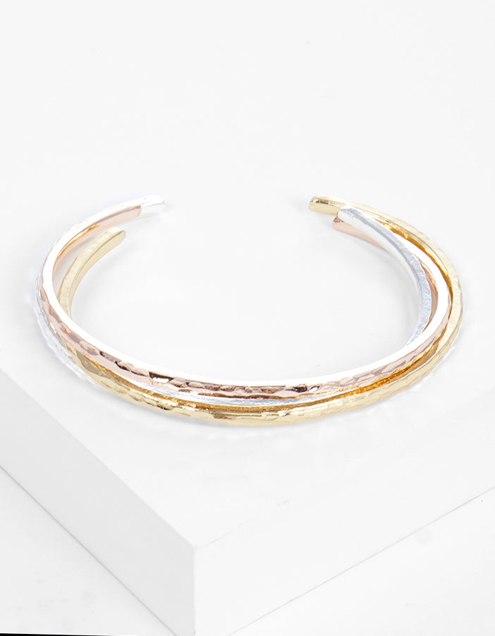Set Of 3 Hammered Metal Cuff Bracelet