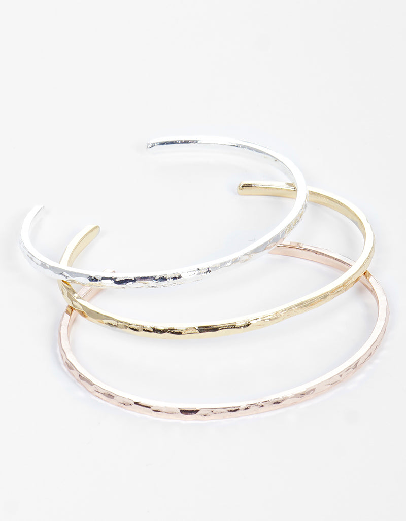 Set Of 3 Hammered Metal Cuff Bracelet