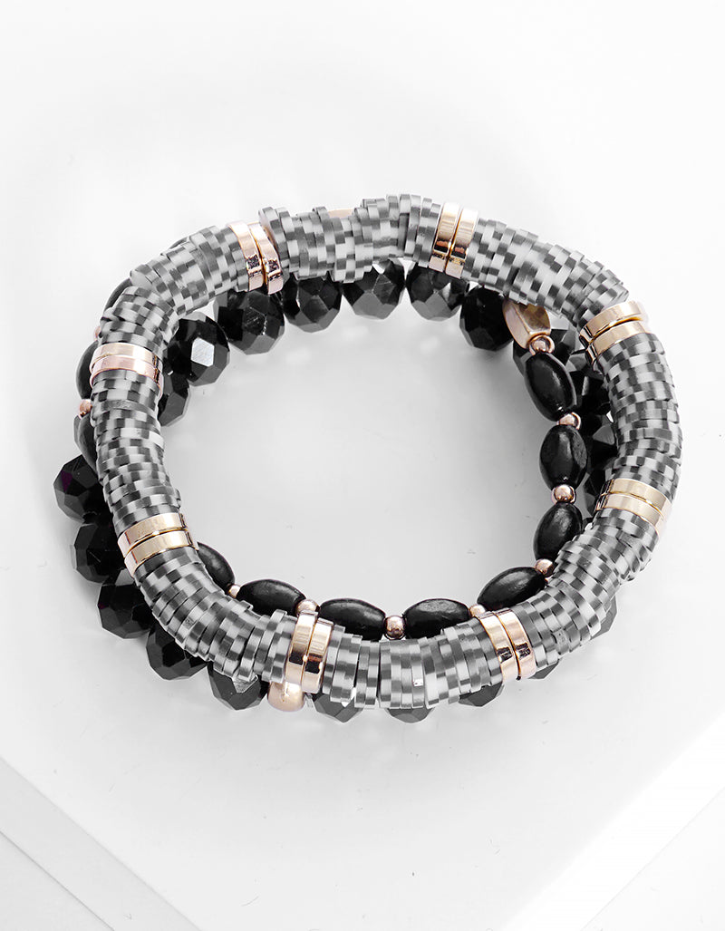 Set Of 3 Multi Bead Stretch Stackable Bracelet