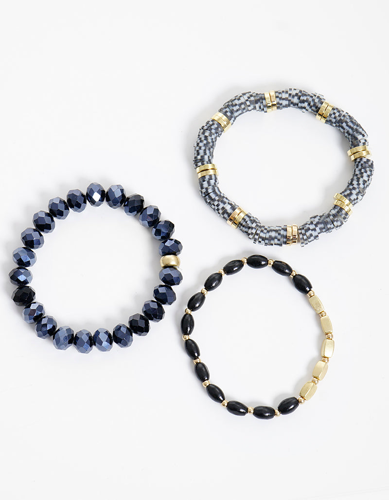 Set Of 3 Multi Bead Stretch Stackable Bracelet