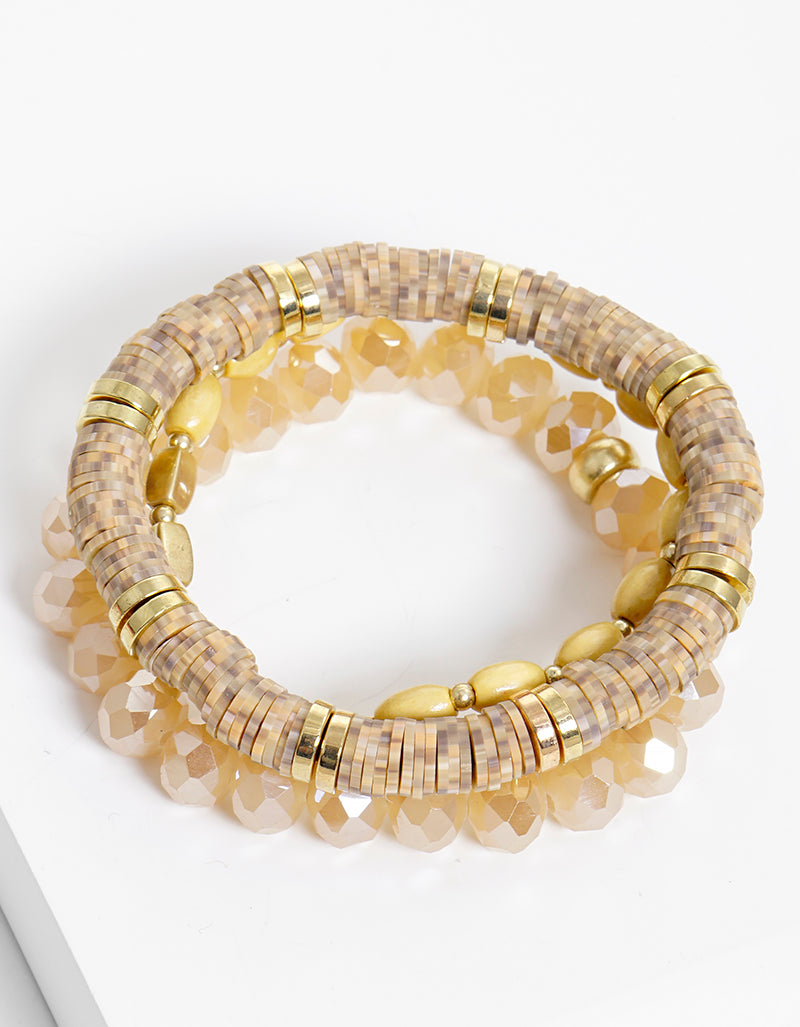 Set Of 3 Multi Bead Stretch Stackable Bracelet