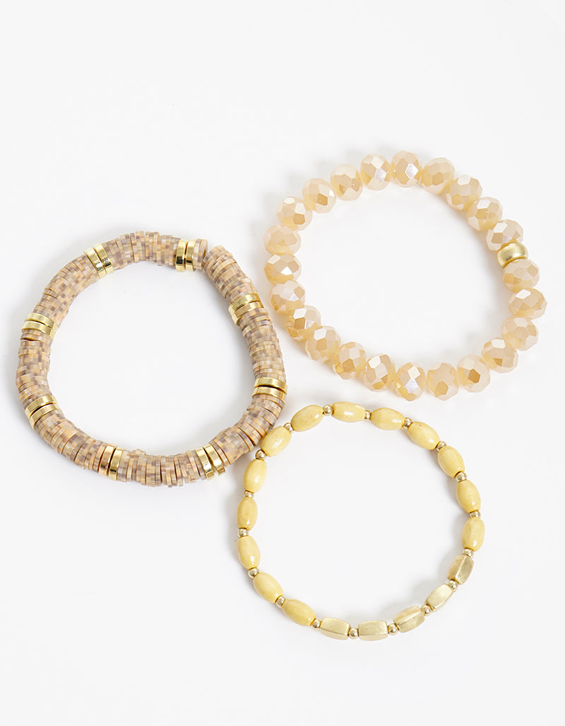 Set Of 3 Multi Bead Stretch Stackable Bracelet