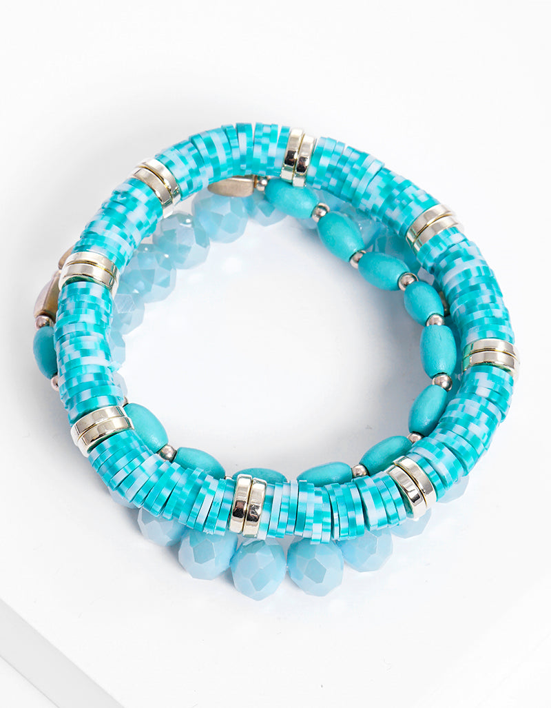 Set Of 3 Multi Bead Stretch Stackable Bracelet