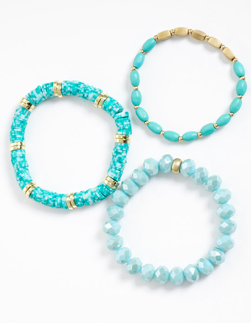 Set Of 3 Multi Bead Stretch Stackable Bracelet