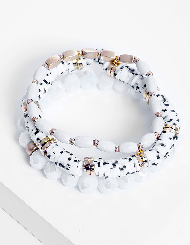 Set Of 3 Multi Bead Stretch Stackable Bracelet