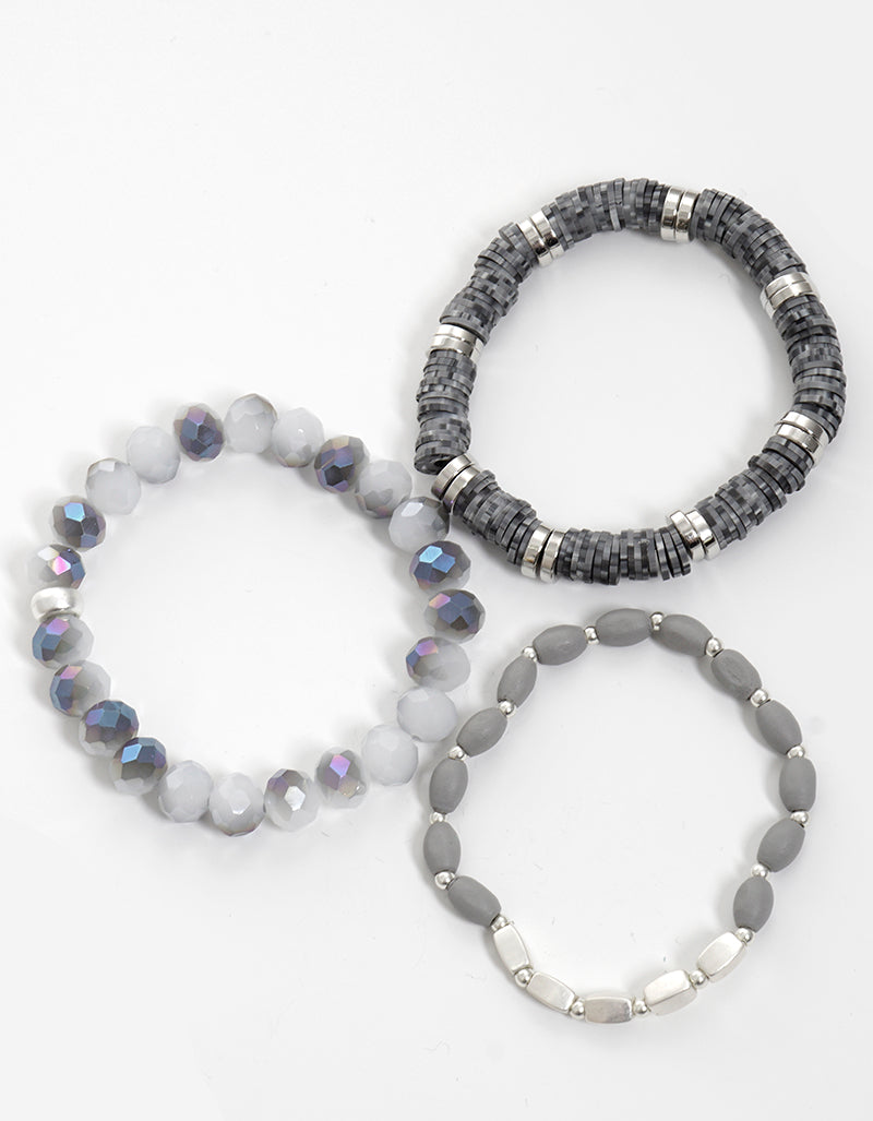 Set Of 3 Multi Bead Stretch Stackable Bracelet
