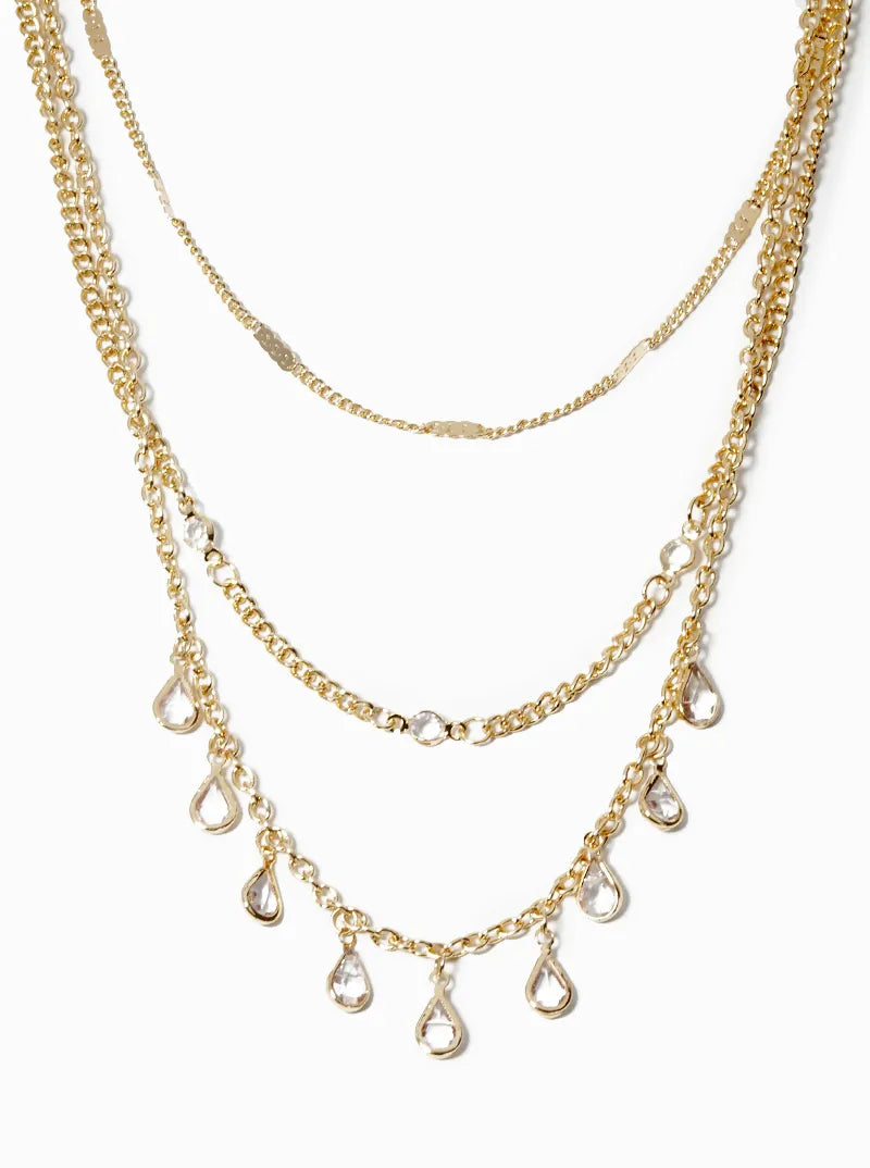 Set Of 3 Teardrop Crystal Charms Drop Layered Necklace
