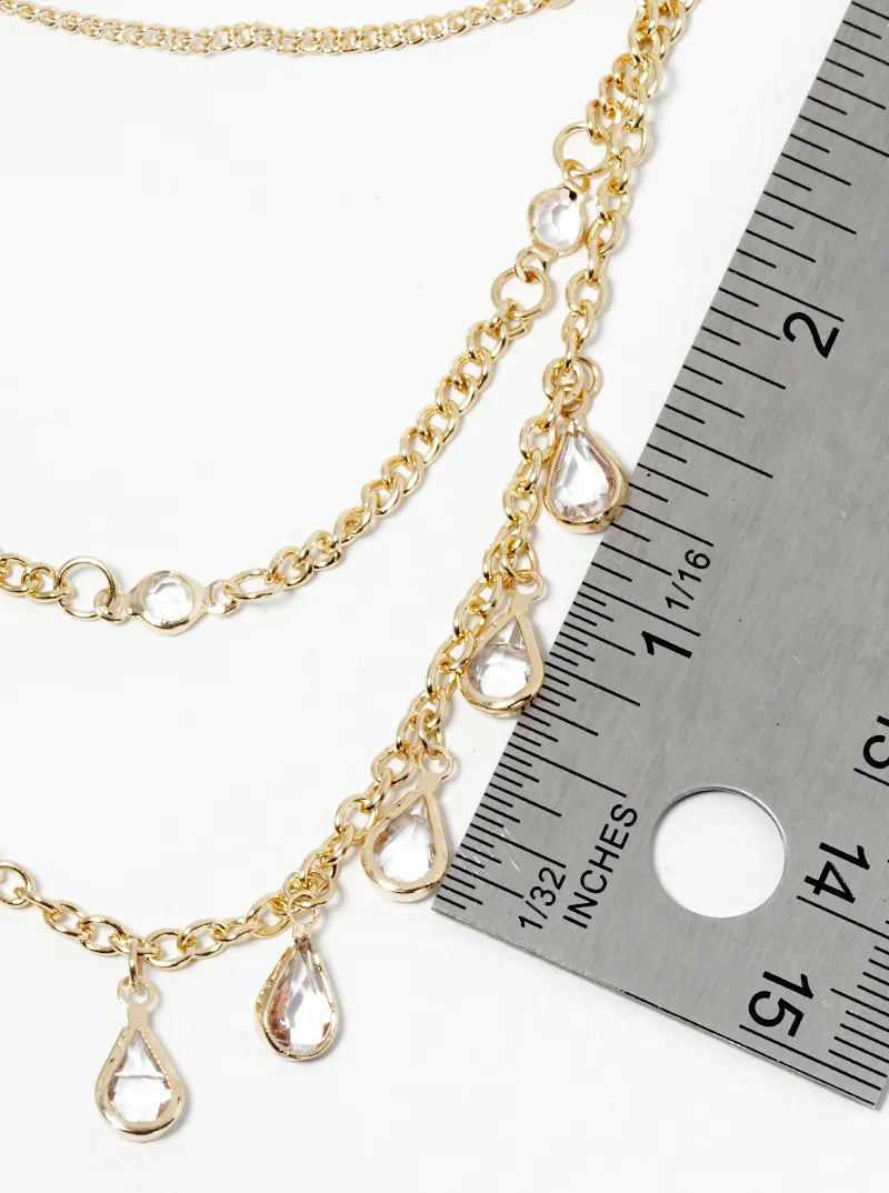 Set Of 3 Teardrop Crystal Charms Drop Layered Necklace