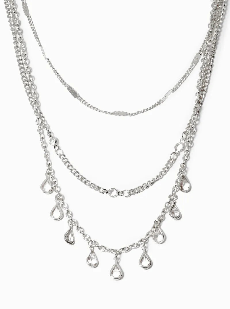 Set Of 3 Teardrop Crystal Charms Drop Layered Necklace