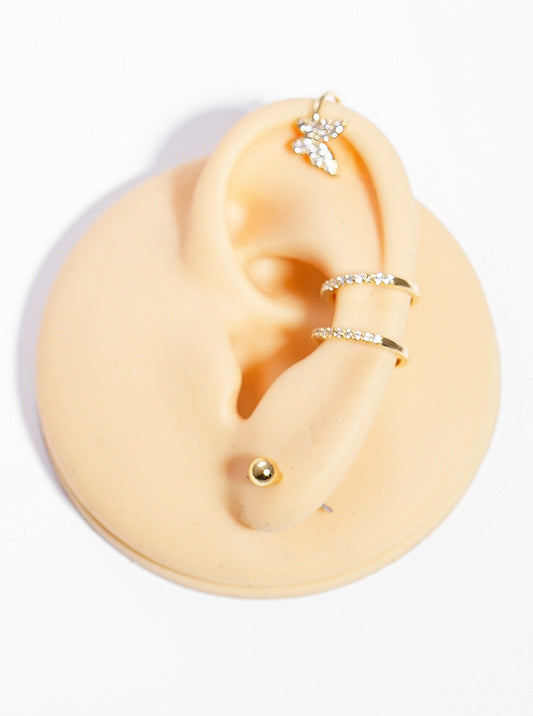 Set Of 4 18k Gold Dipped Brass CZ Butterfly Ear Crawler With Ear Cuff And Huggie Hoop Earrings