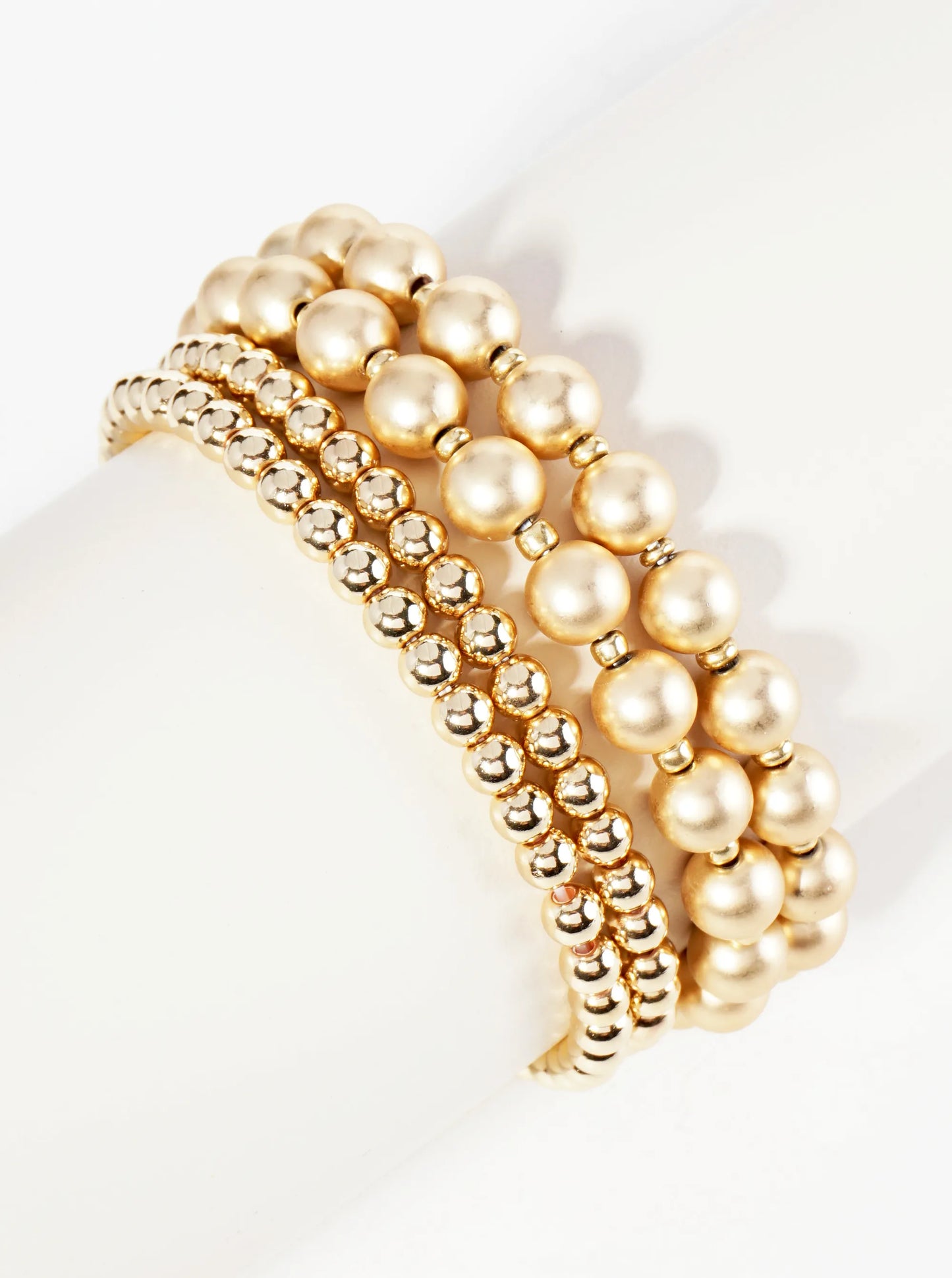 Set Of 4 3mm 5mm Metallic Ball Beads Stackable Stretch Bracelet