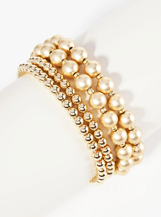 Set Of 4 3mm 5mm Metallic Ball Beads Stackable Stretch Bracelet