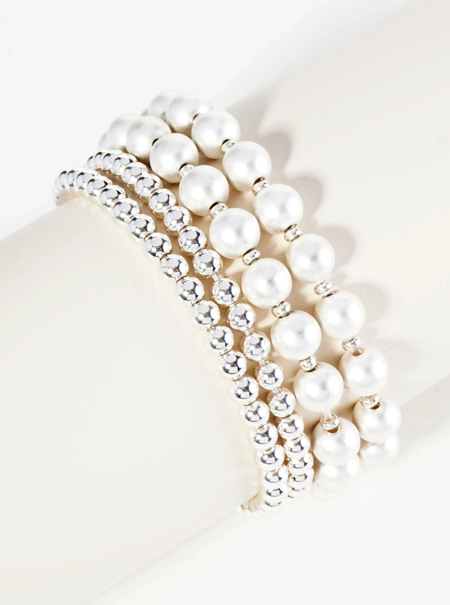 Set Of 4 3mm 5mm Metallic Ball Beads Stackable Stretch Bracelet