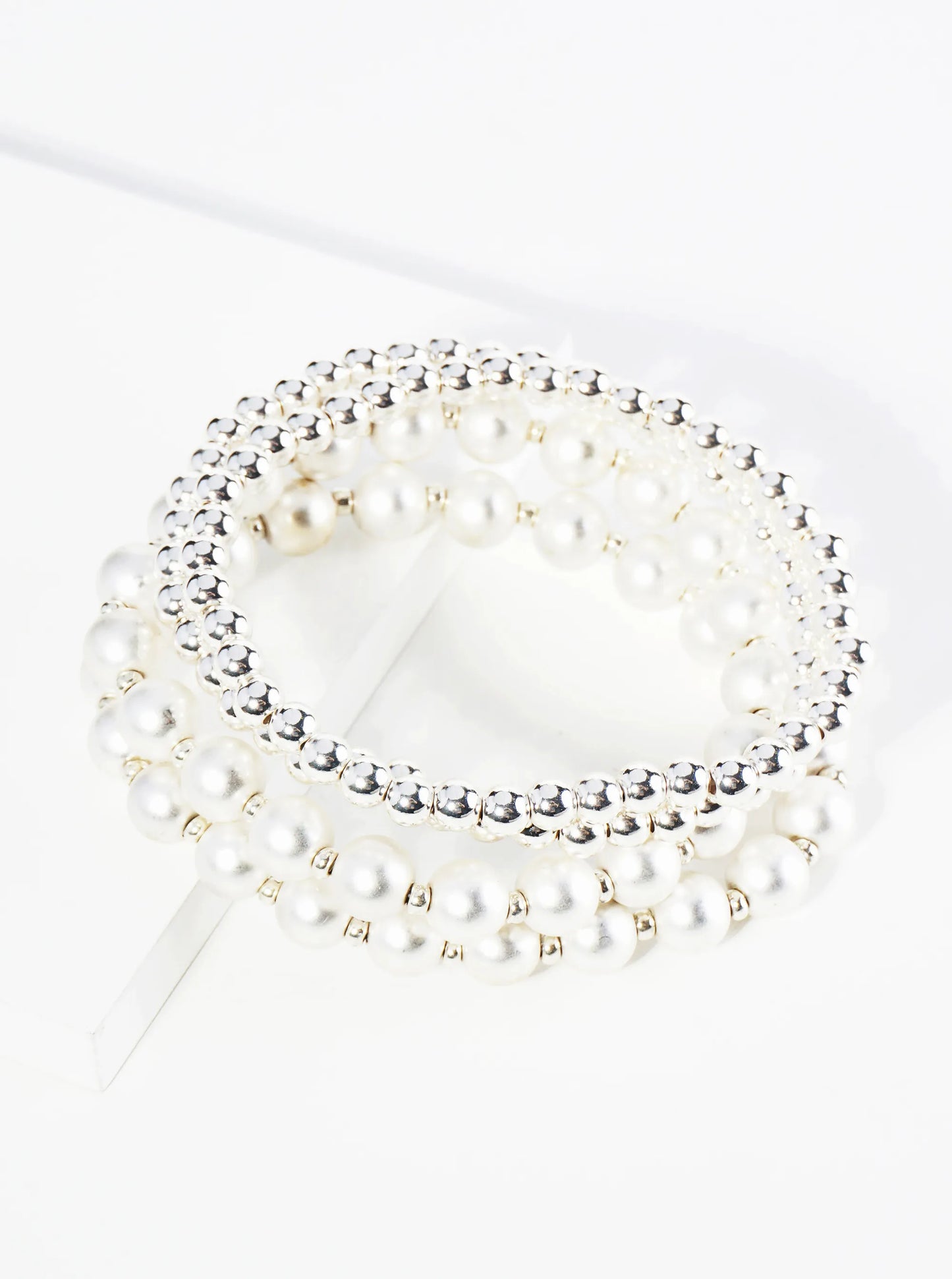 Set Of 4 3mm 5mm Metallic Ball Beads Stackable Stretch Bracelet