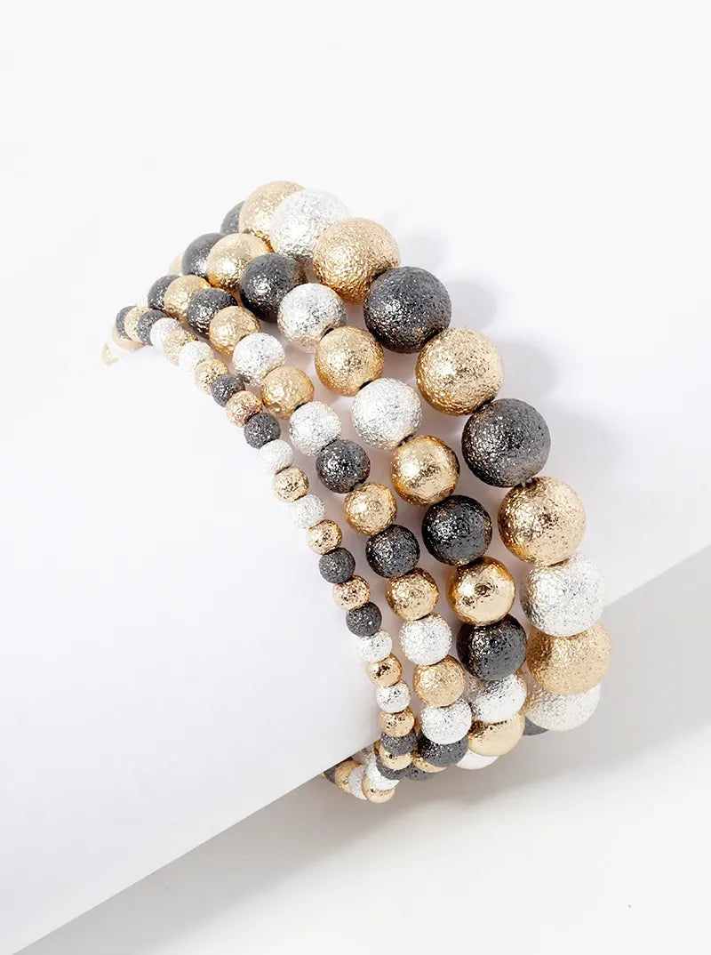 Set Of 4 4-10mm Textured Beads Stretch Stackable Bracelet