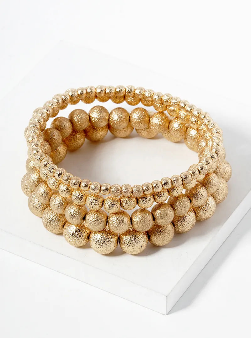 Set Of 4 4-10mm Textured Beads Stretch Stackable Bracelet