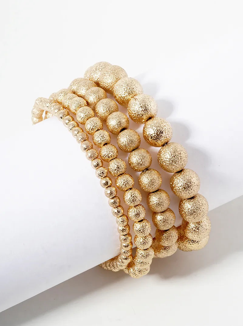 Set Of 4 4-10mm Textured Beads Stretch Stackable Bracelet