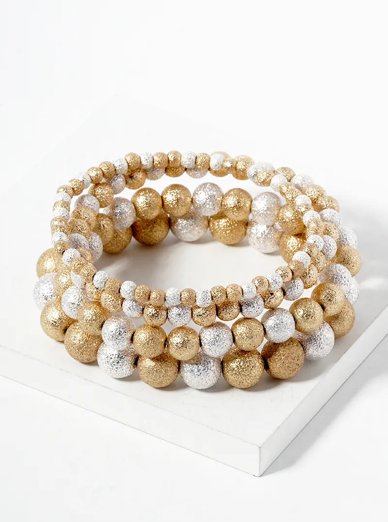 Set Of 4 4-10mm Textured Beads Stretch Stackable Bracelet