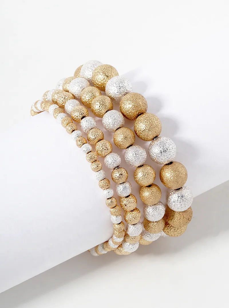 Set Of 4 4-10mm Textured Beads Stretch Stackable Bracelet