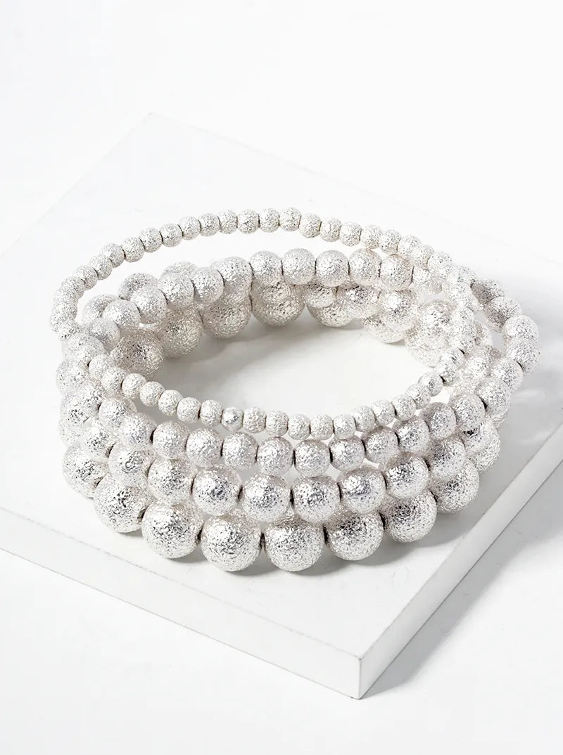 Set Of 4 4-10mm Textured Beads Stretch Stackable Bracelet