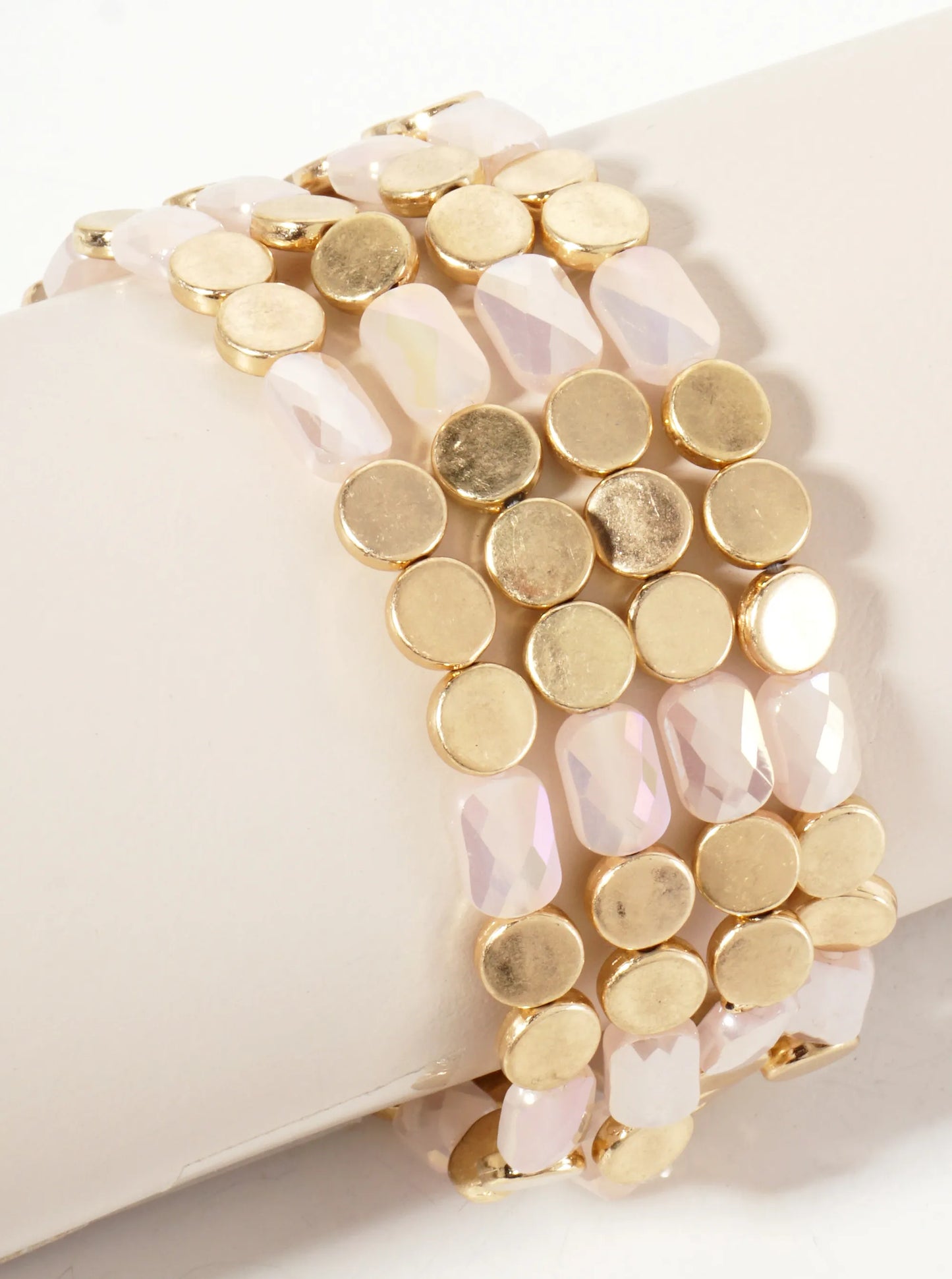 Set-of-4 Faceted Glass-Beads And Metallic Beads Stackable Stretch Bracelet