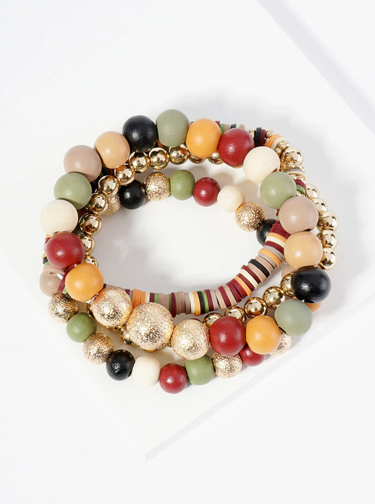 Set Of 4 Multi Beaded Stackable Stretch Bracelet