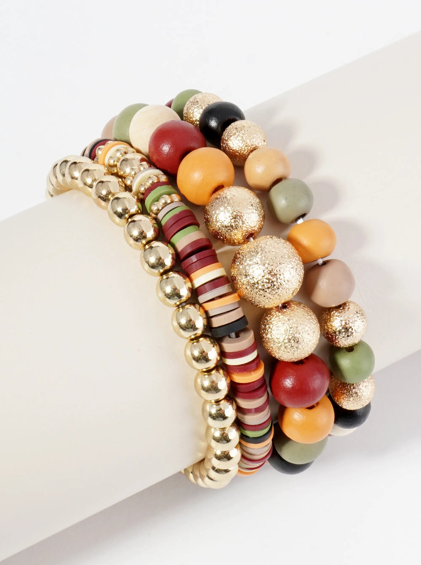 Set Of 4 Multi Beaded Stackable Stretch Bracelet