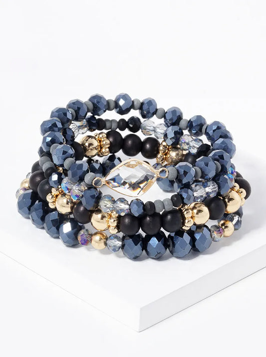 Set Of 4 Multi Beaded Stackable Stretch Bracelet