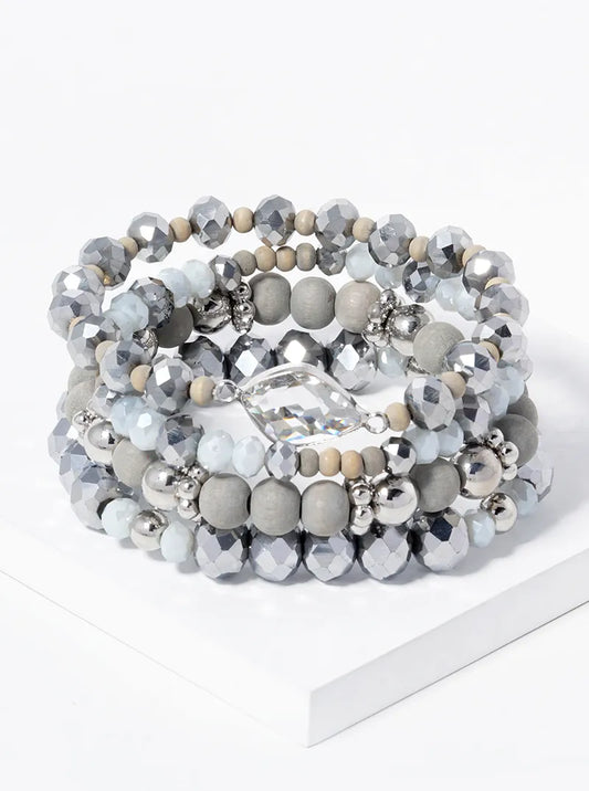 Set Of 4 Multi Beaded Stackable Stretch Bracelet