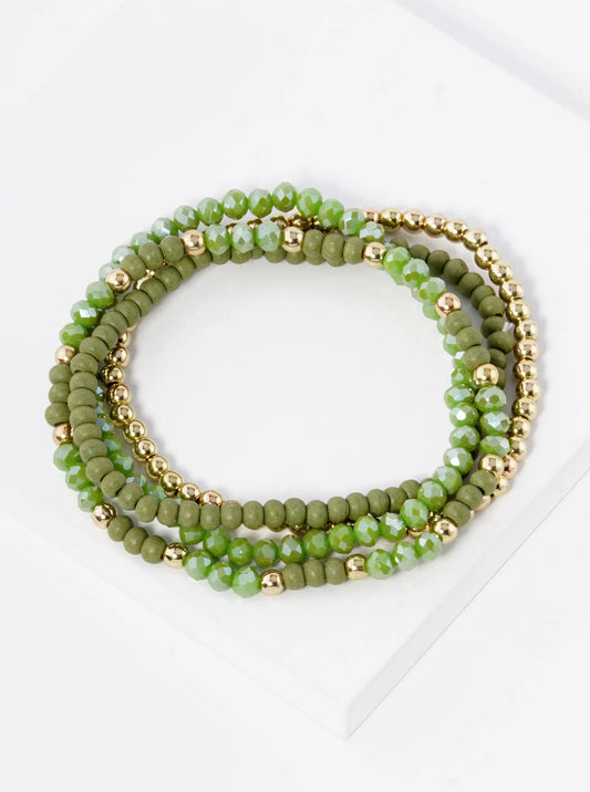 Set Of 4 Multi Beads Stackable Stretch Bracelet