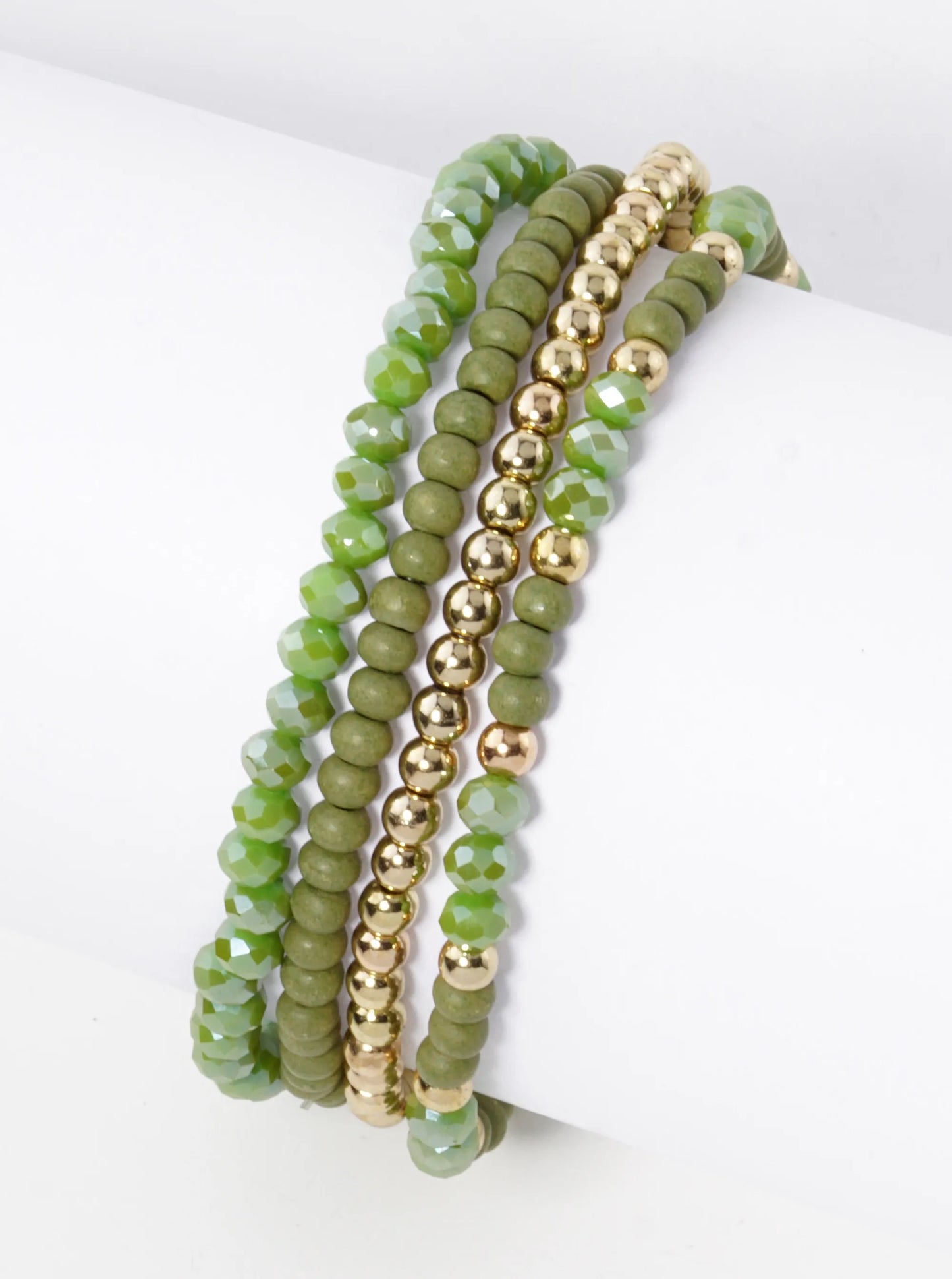 Set Of 4 Multi Beads Stackable Stretch Bracelet