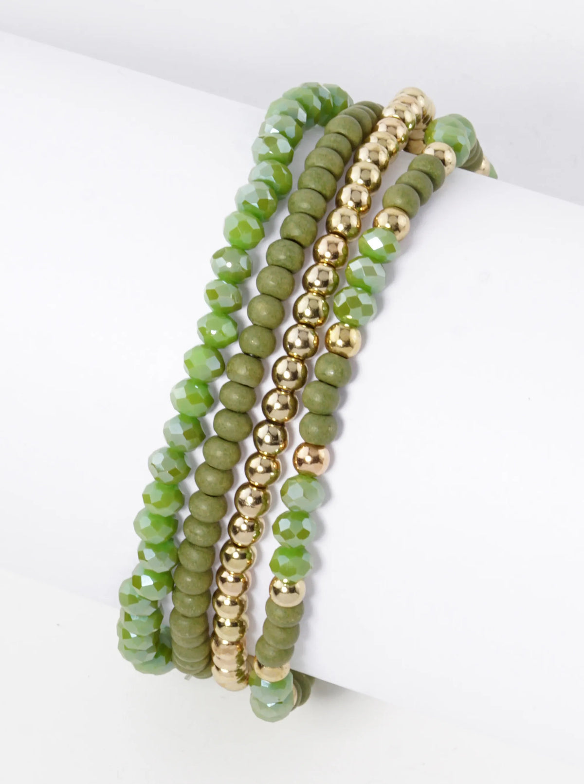 Set Of 4 Multi Beads Stackable Stretch Bracelet