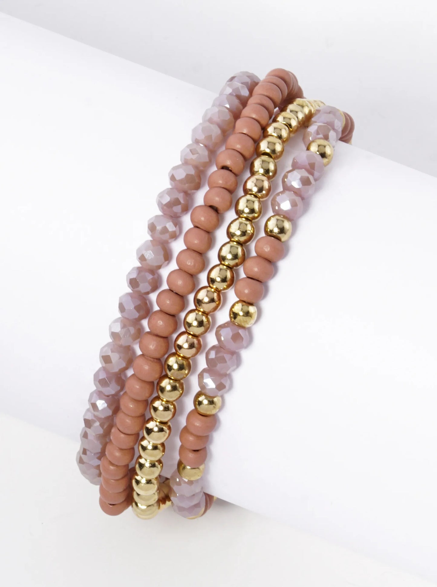 Set Of 4 Multi Beads Stackable Stretch Bracelet