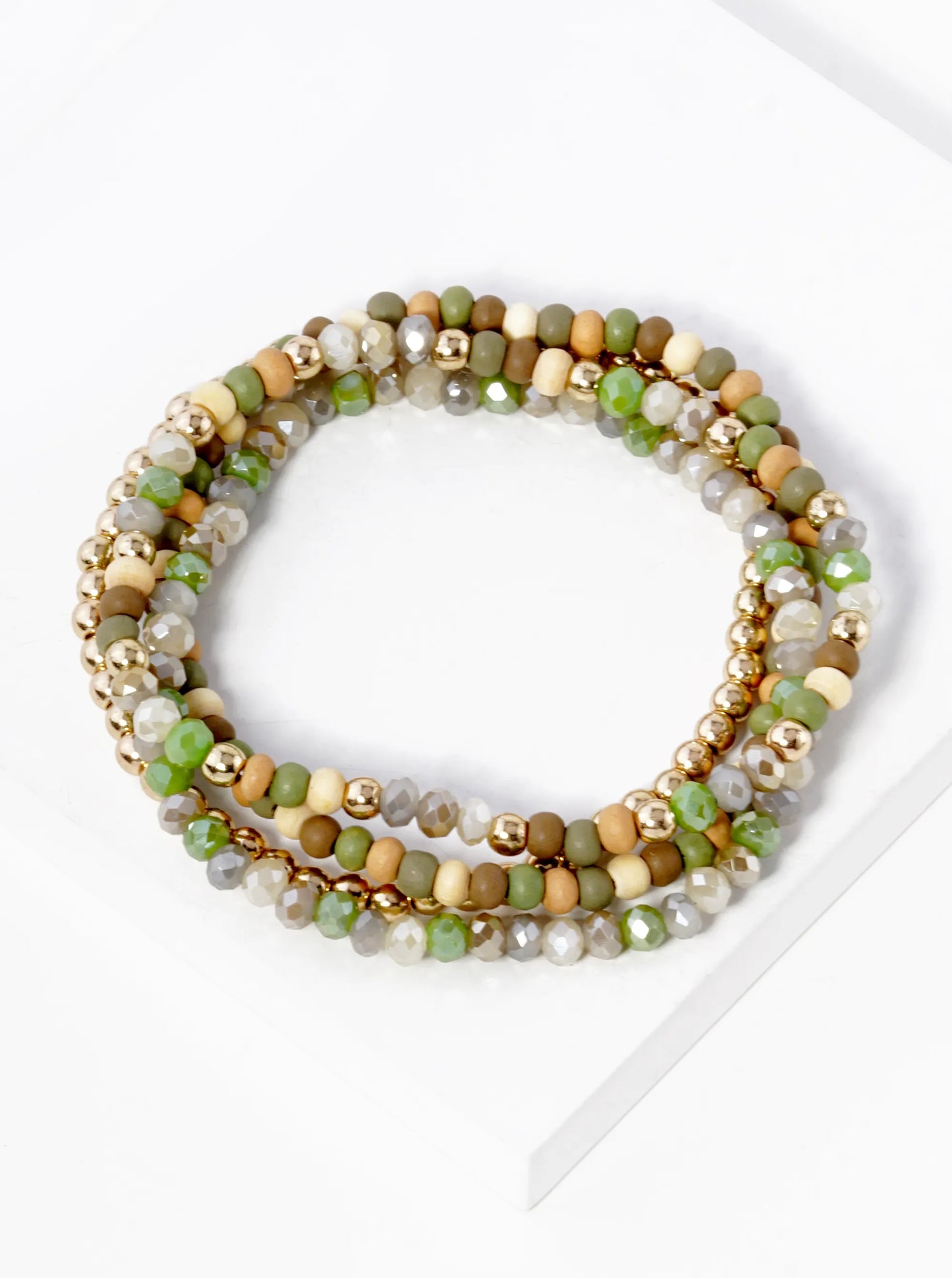 Set Of 4 Multi Beads Stackable Stretch Bracelet