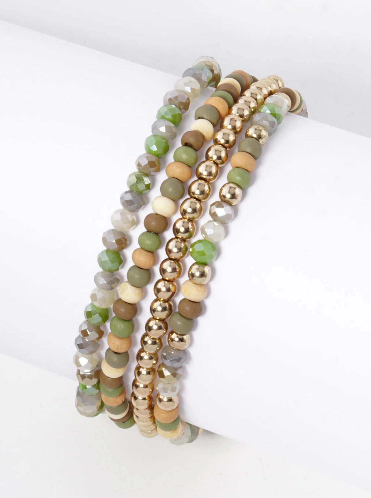 Set Of 4 Multi Beads Stackable Stretch Bracelet