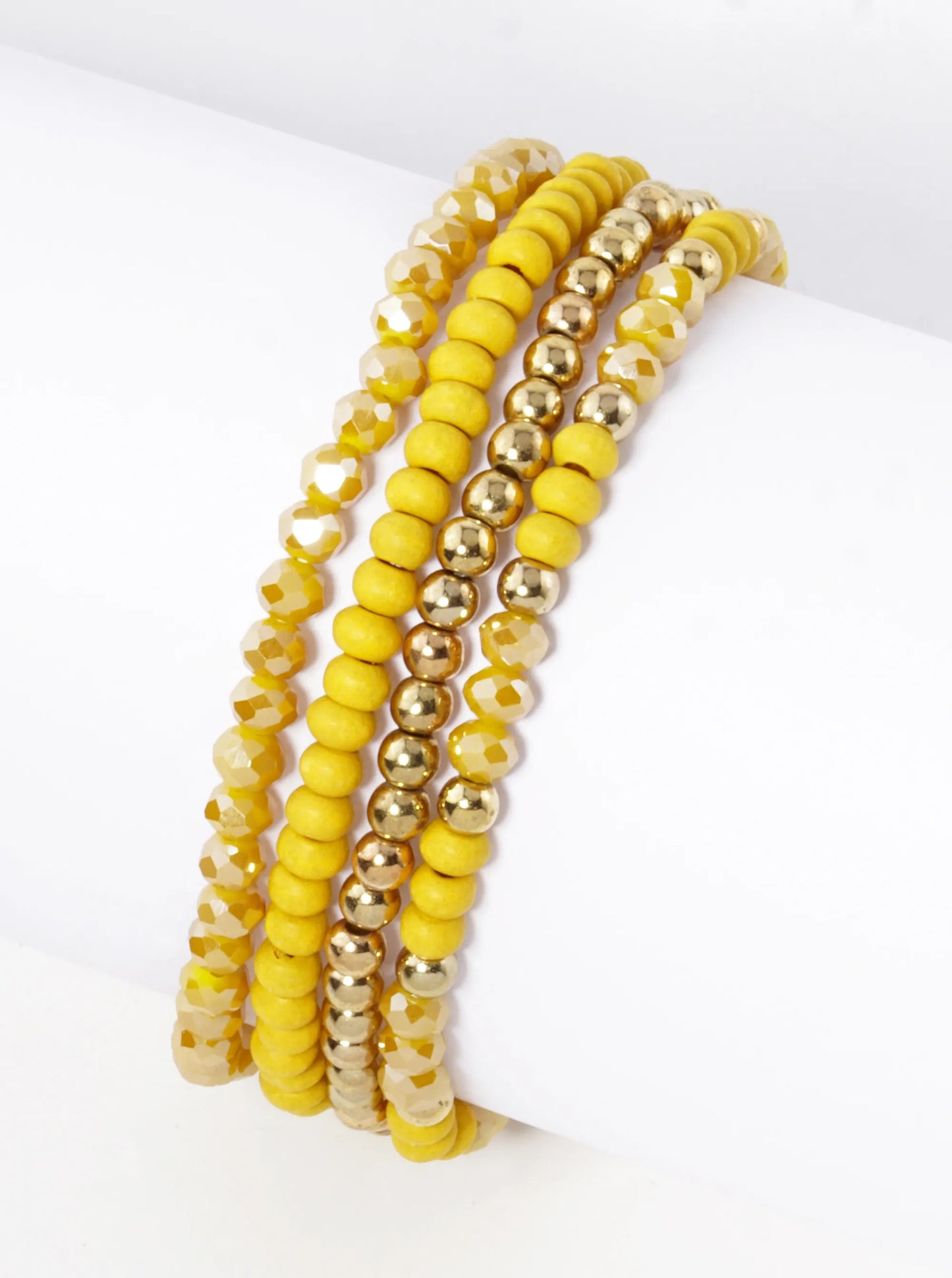 Set Of 4 Multi Beads Stackable Stretch Bracelet
