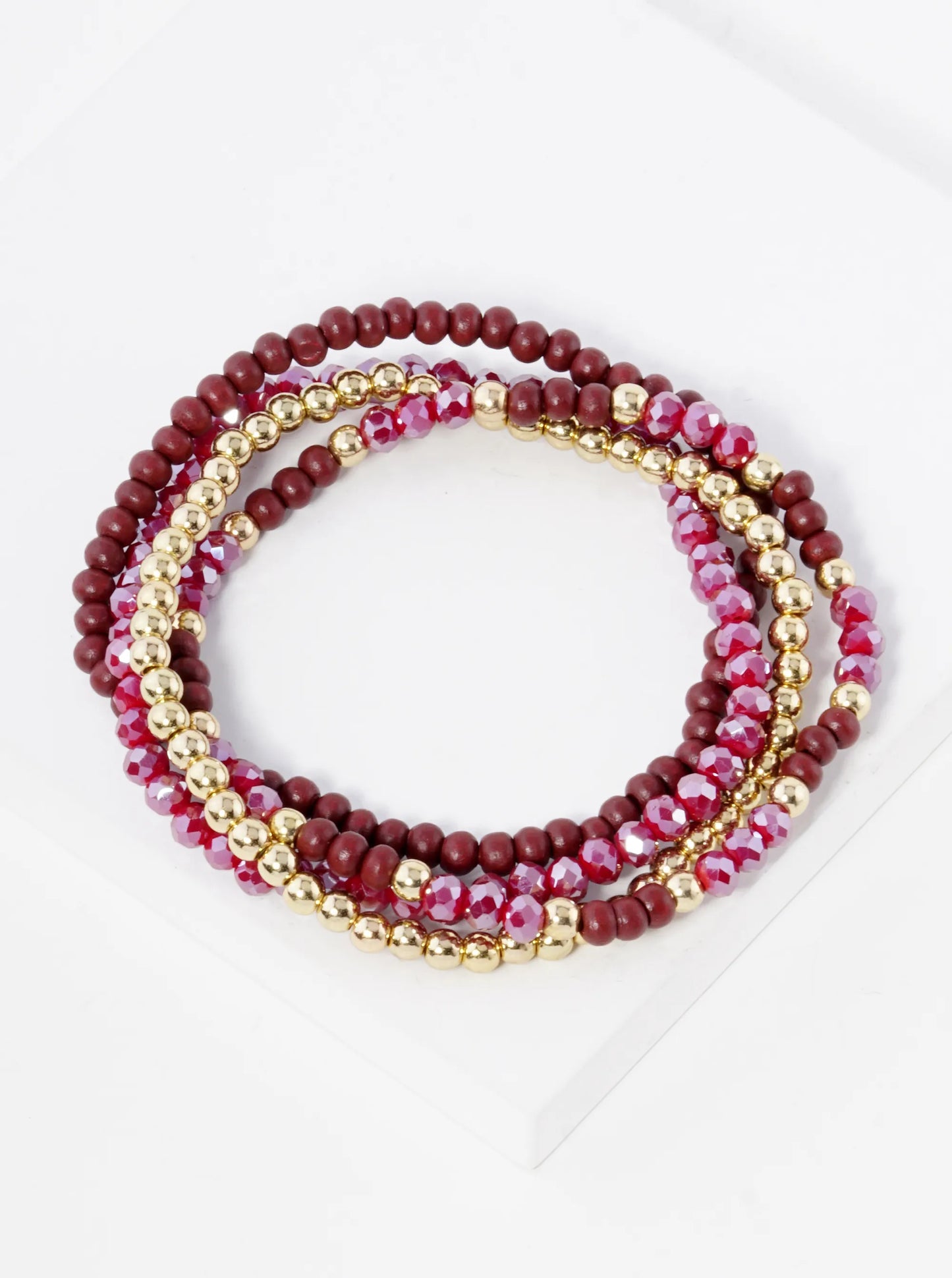 Set Of 4 Multi Beads Stackable Stretch Bracelet