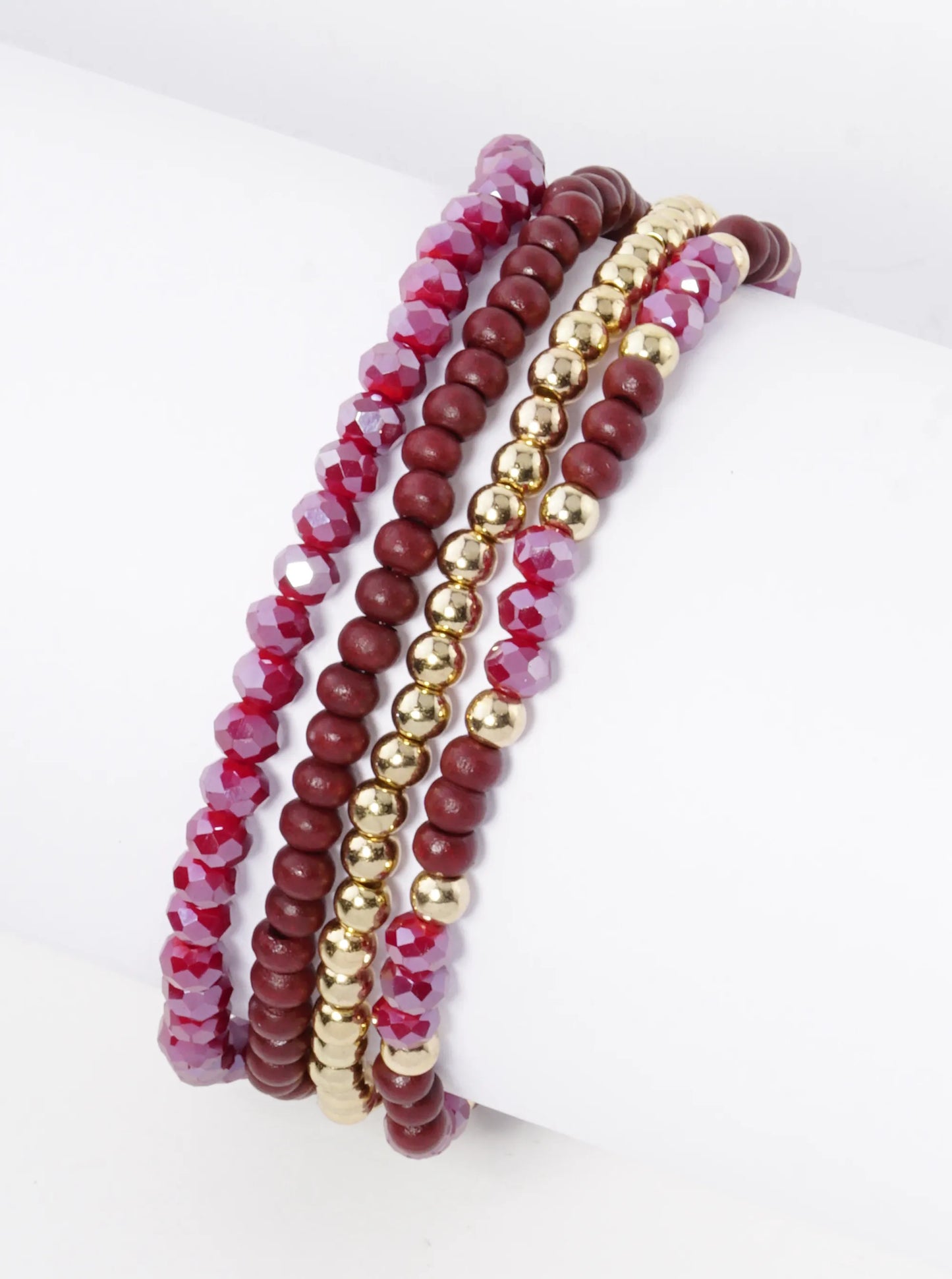 Set Of 4 Multi Beads Stackable Stretch Bracelet