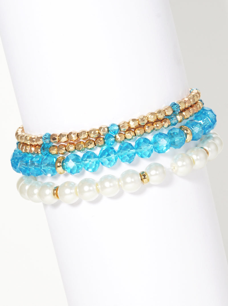 Set Of 4 Multi Glass Bead Stretch Stackable Bracelet