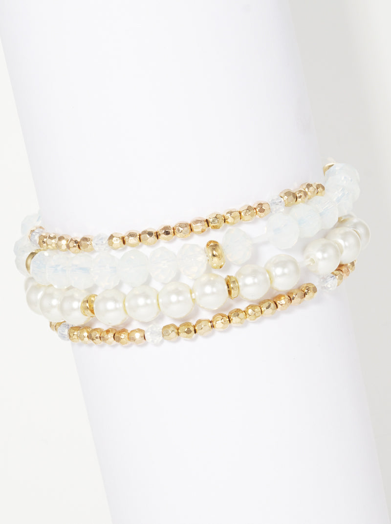 Set Of 4 Multi Glass Bead Stretch Stackable Bracelet