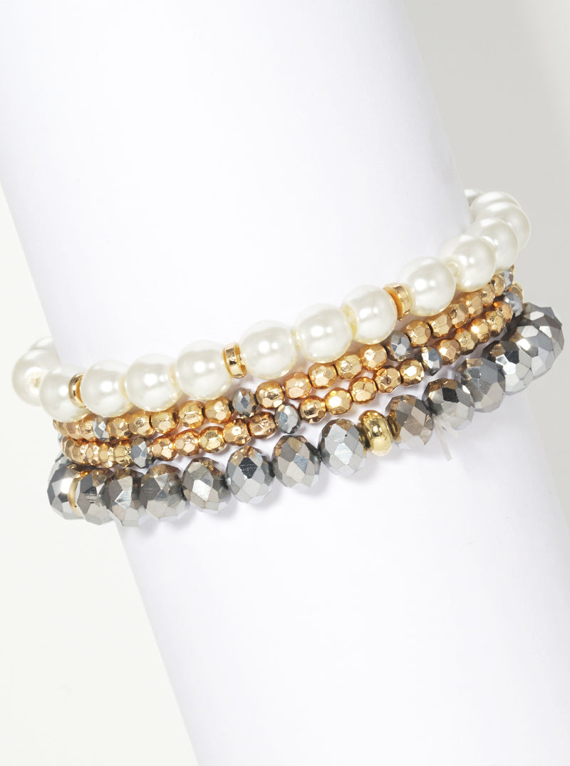 Set Of 4 Multi Glass Bead Stretch Stackable Bracelet