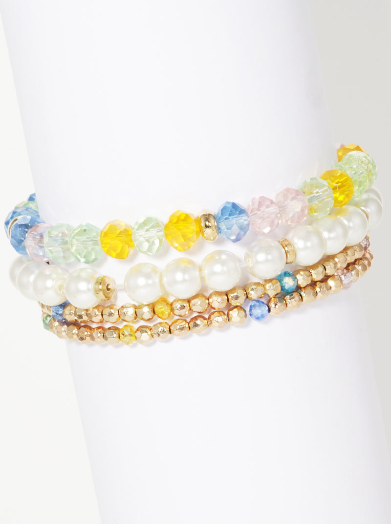 Set Of 4 Multi Glass Bead Stretch Stackable Bracelet